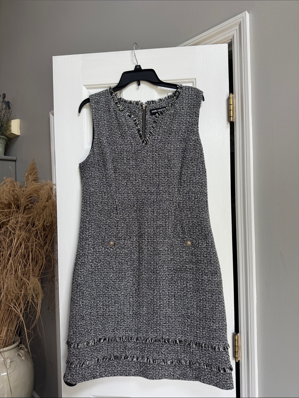 Karl Lagerfeld Black & White Tweed Sleeveless Midi Dress